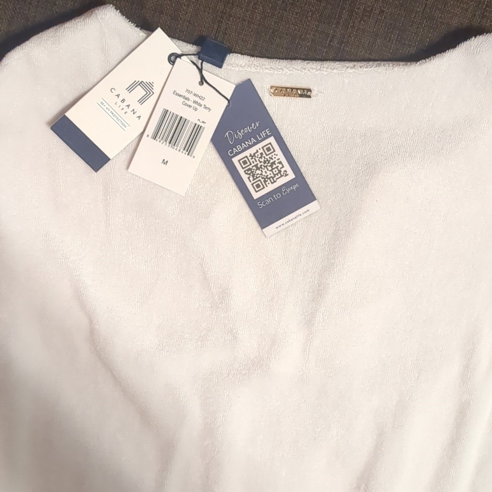 CABANA LIFE White/Mint Terry-Cover Up-Size M Essential-Short Sleeve UPF 50+ - Picture 7 of 8
